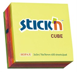 Блок самоклеящийся бумажный Stick`n 21012 76x76мм 400лист. 70г, м2 неон 5цв.в упак.