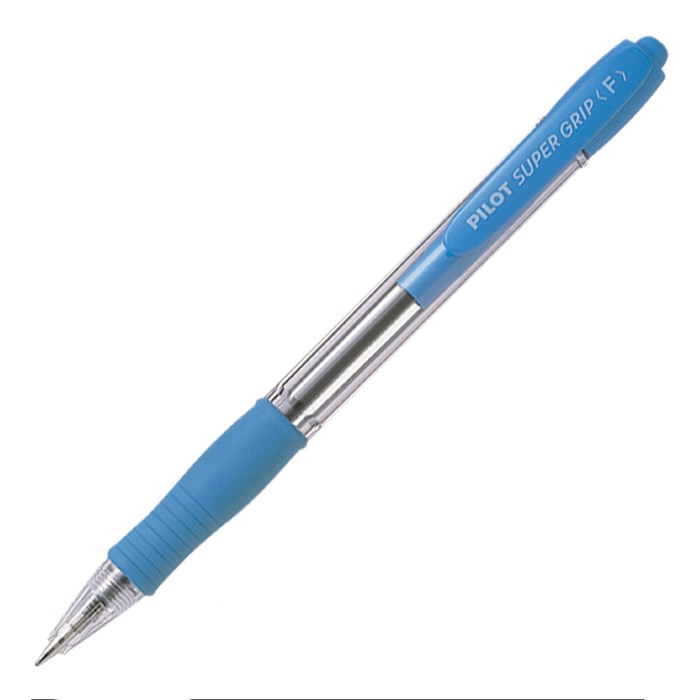 Ручка PILOT Super Grip F  (0.7 мм)  шариковая автоматическая, синие чернила, грип, голубой корпус - фото 5943